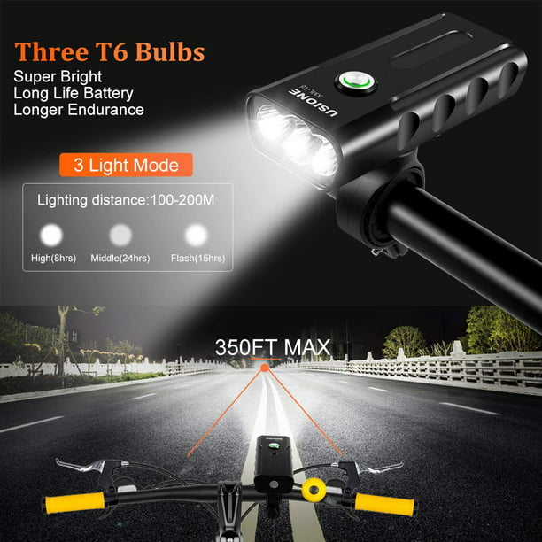 SecurityIng Waterproof 1000LM 2 XML-T6 LED Bicycle USB Rechargeable Mountain Bike Headlight with 6 Lighting Modes and Power Display for Mountain City Kid Bicycle Road 